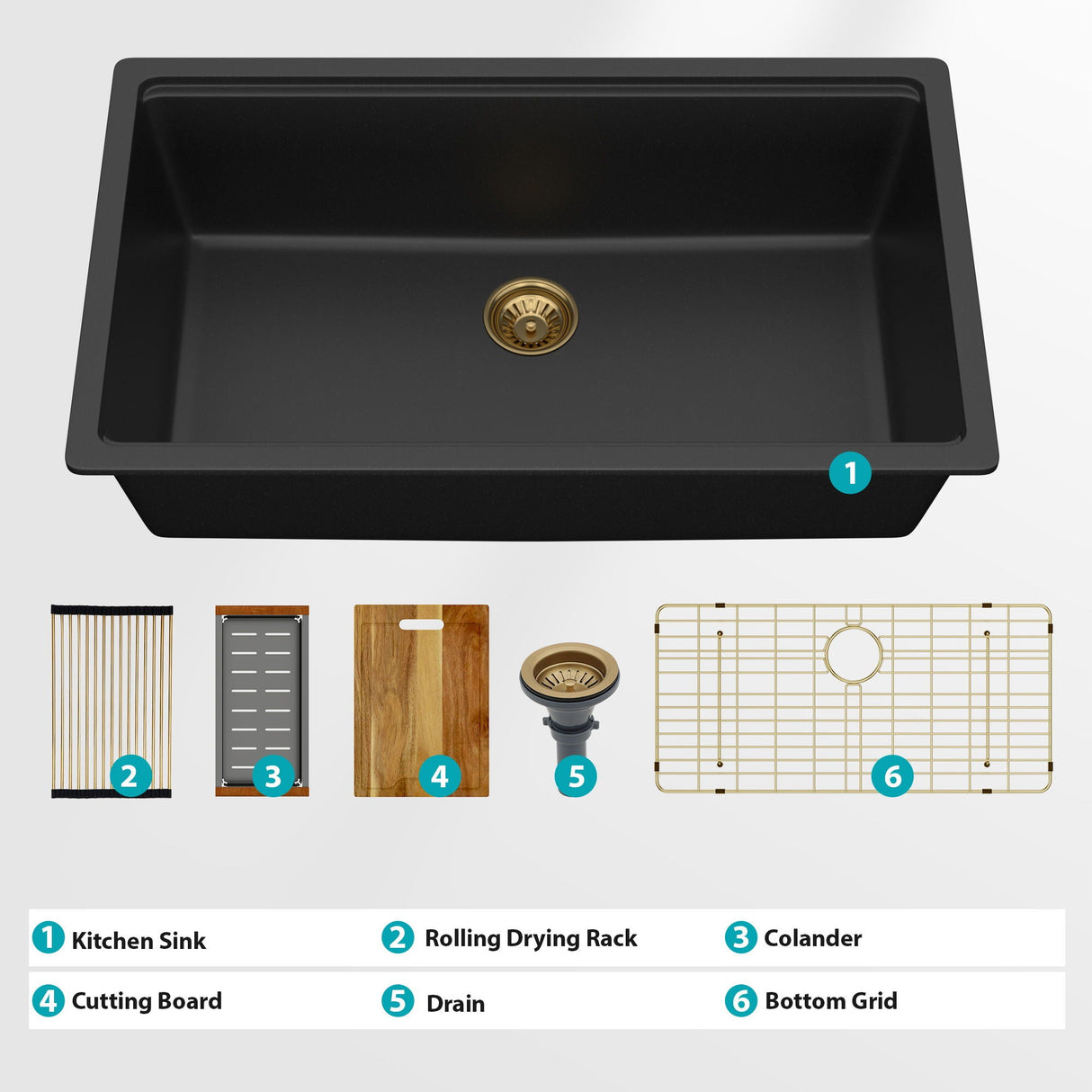 Quartz Composite Kitchen Sink With Undermount Design, Durable Single Bowl Workstation