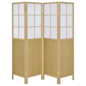 Gabby - 4 Panel Divider Folding Shoji Screen With Windowpane Details - Natural
