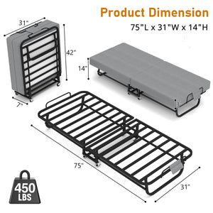 75" Folding Bed with Memory Foam Mattress