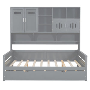 Daybed With All-In-One Cabinet And Shelf