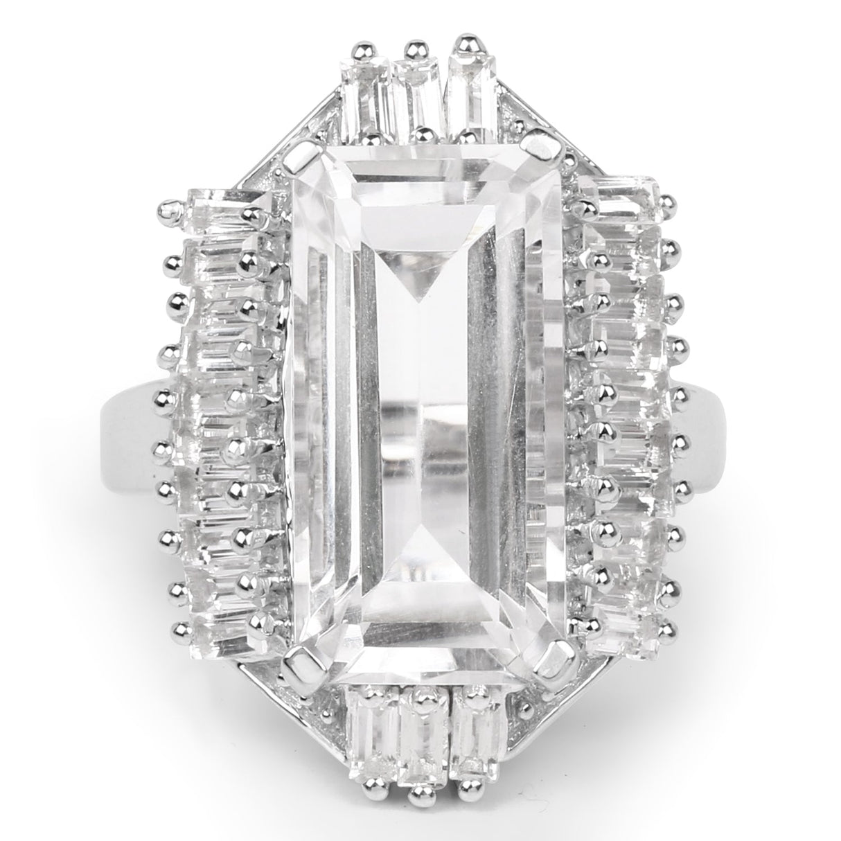 9.77 Carat Genuine Crystal Quartz & White Topaz .925 Sterling Silver Ring