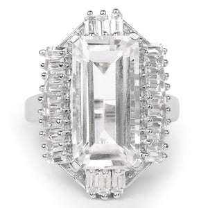9.77 Carat Genuine Crystal Quartz & White Topaz .925 Sterling Silver Ring