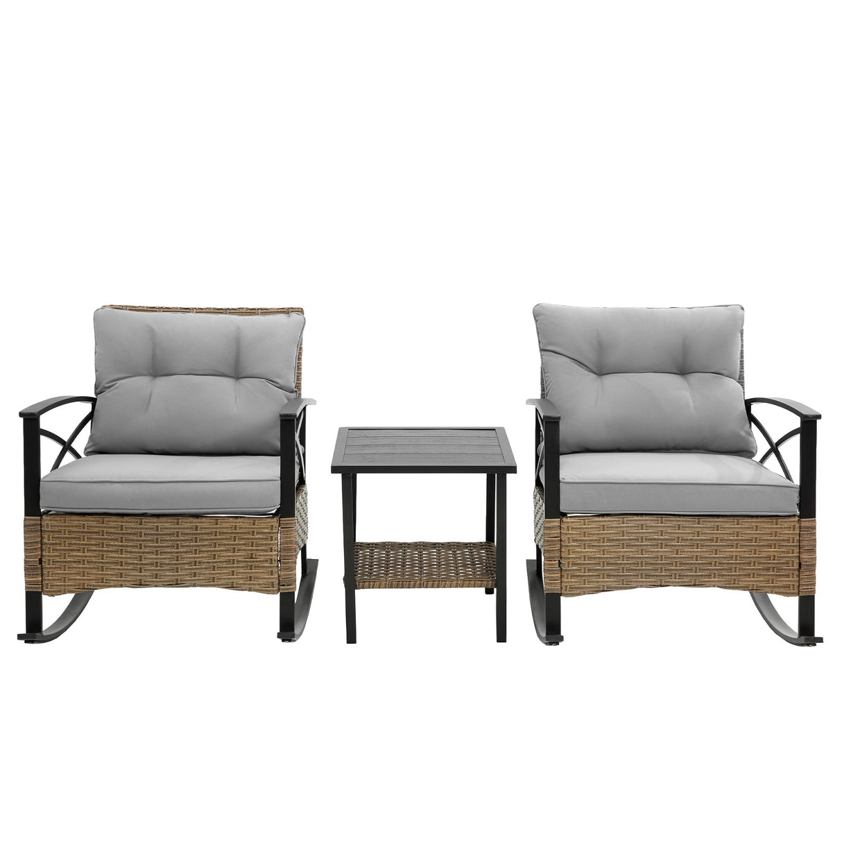 3pcs rocking rattan set wholesale leisure chair outdoor rattan rocking chair set grey