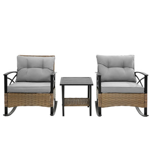 3pcs rocking rattan set wholesale leisure chair outdoor rattan rocking chair set grey