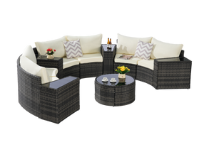 Outdoor Patio Furniture 11-Piece Half-Moon Sectional Round Patio Sofa Set