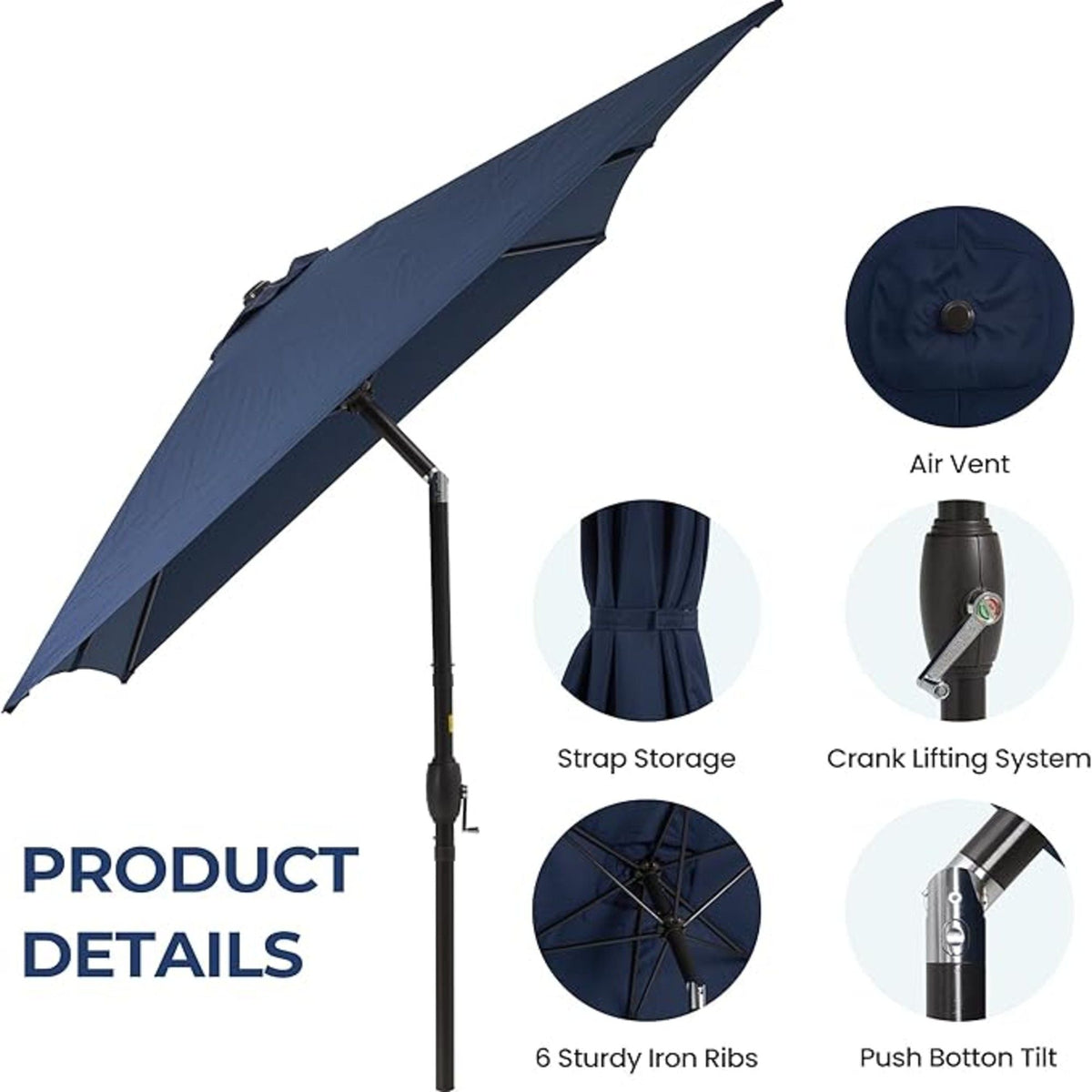 Rectangular Patio Umbrella With Crank Tilt, Polyester UV-Resistant Canopy