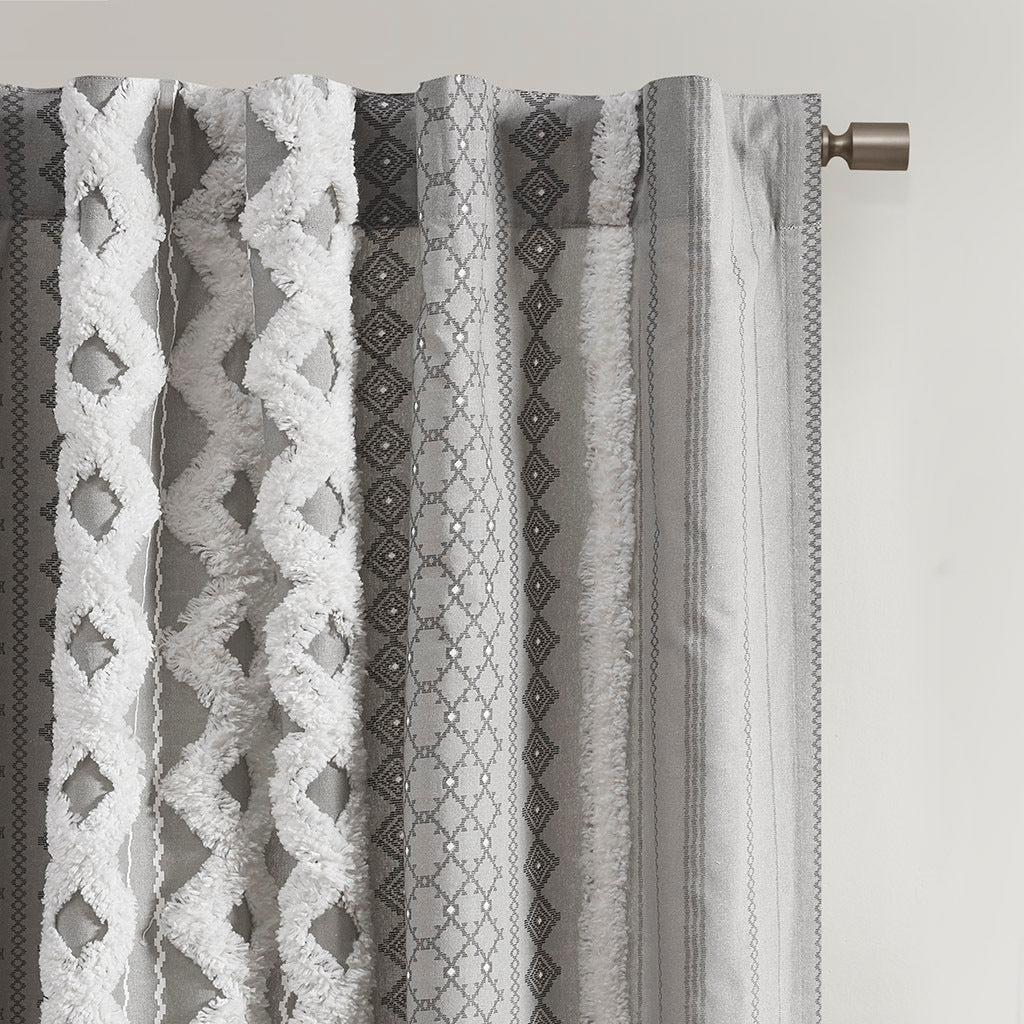 Cotton printed curtain panel with chenille stripe and lining