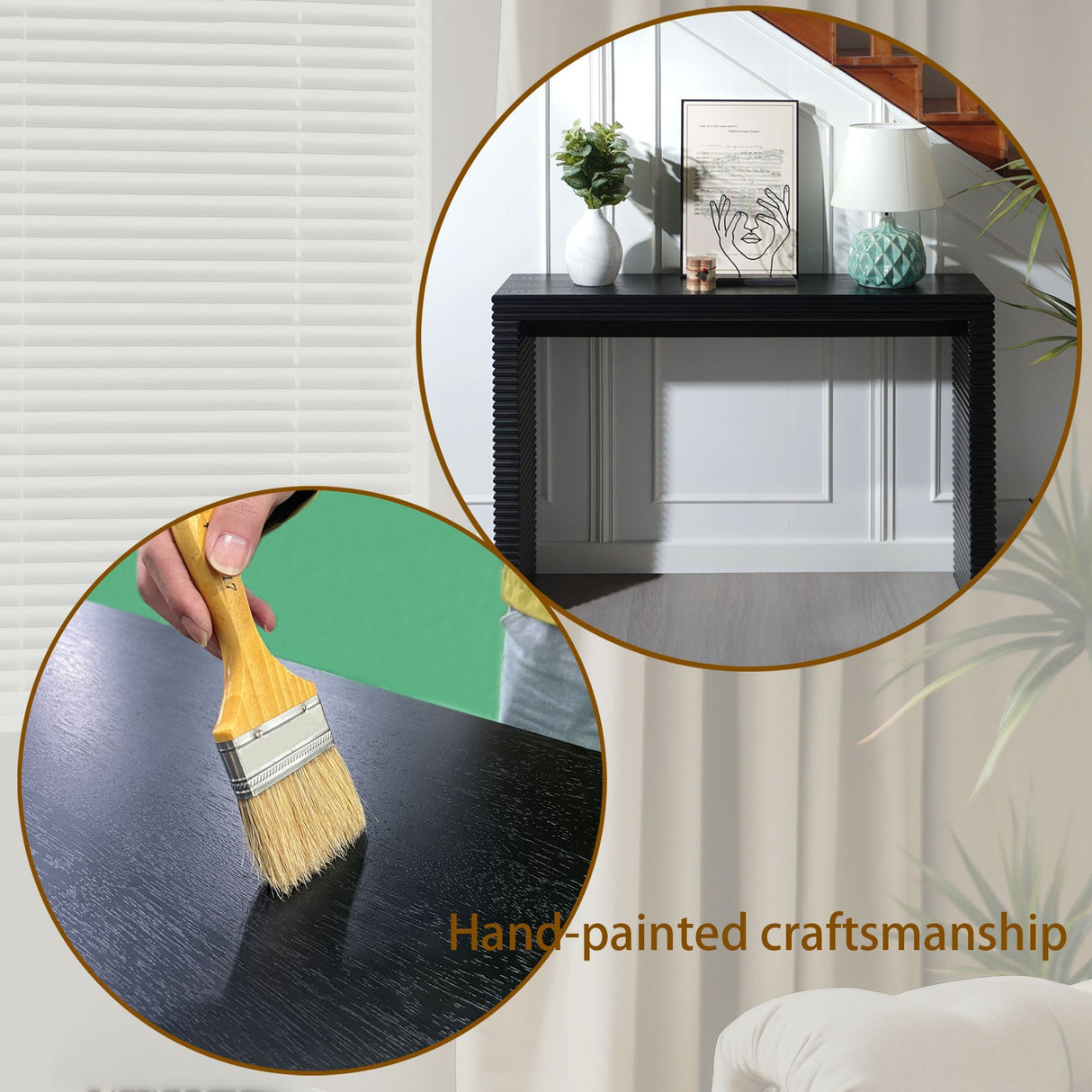 47" Modern Black Wood Console Table with Ribbed Legs