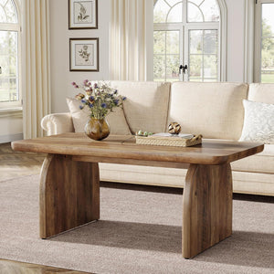 Rectangle Coffee Table With H-Base & Rounded Corners - Brown