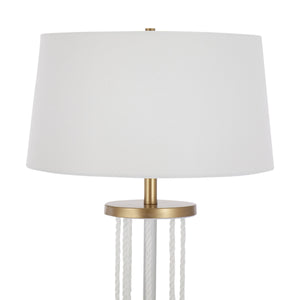 Rope Contemporary Floor Lamp in Natural Wood, White Metal, and White Rope Accent