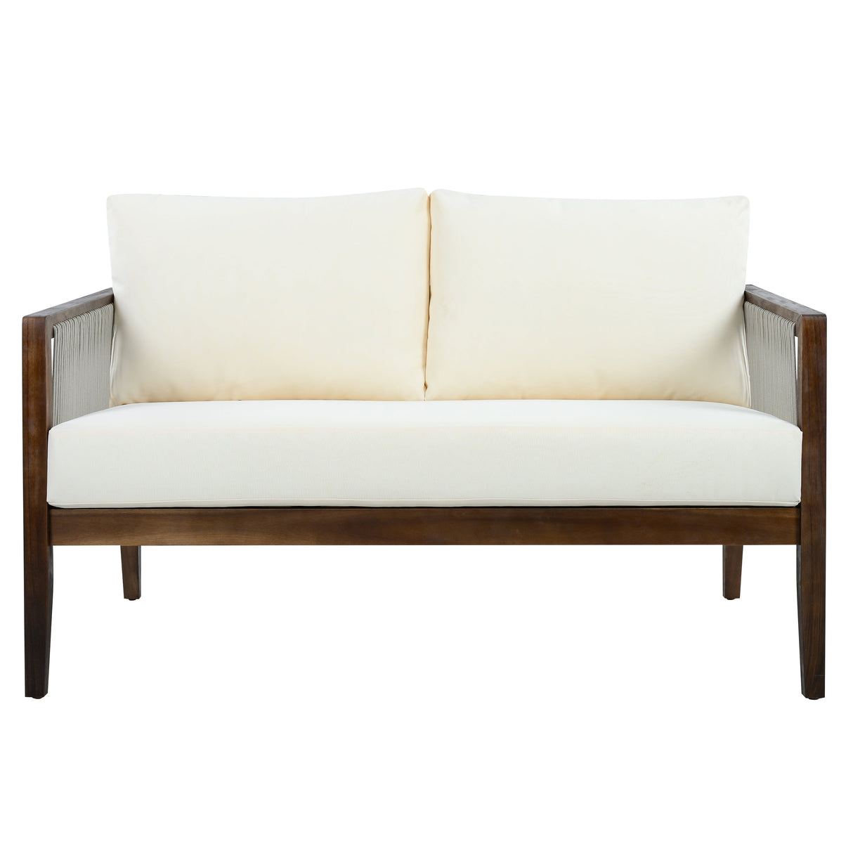 Outdoor Loveseat and Coffee Table Set, Acacia Wood Frame with Rope Detail