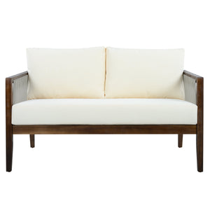 Outdoor Loveseat and Coffee Table Set, Acacia Wood Frame with Rope Detail