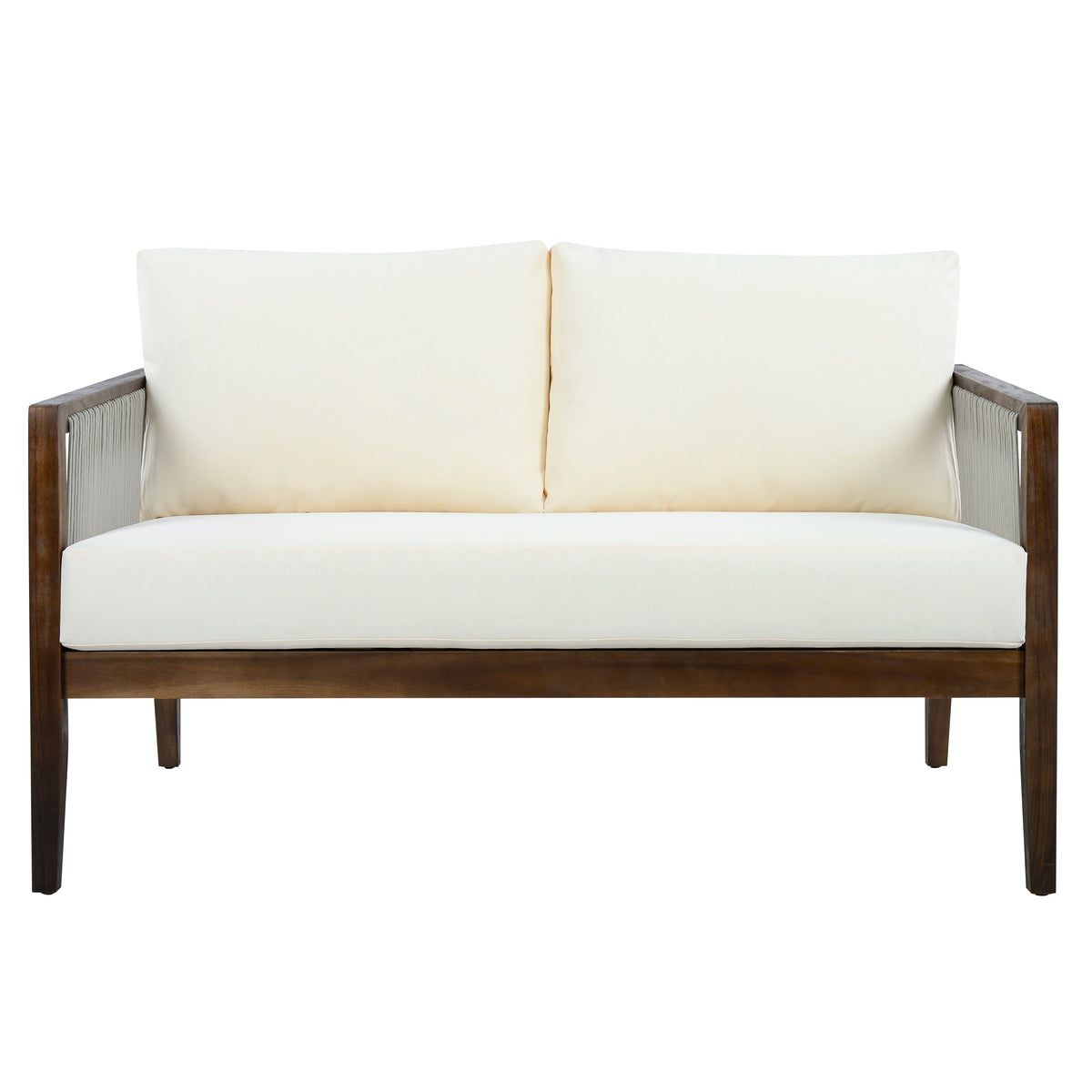 Outdoor Loveseat and Coffee Table Set, Acacia Wood Frame with Rope Detail
