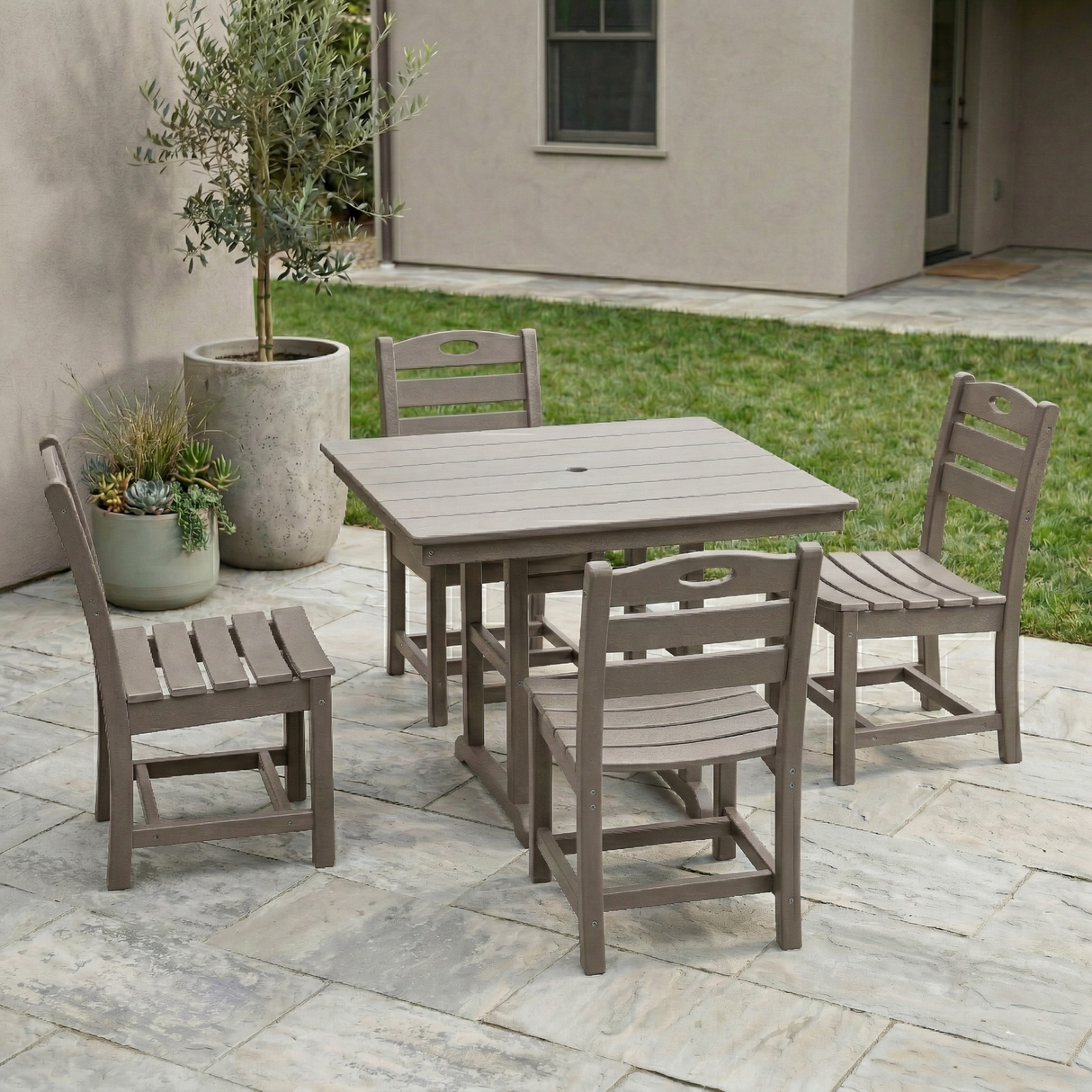 Antique Wood Color HDPE 5-Piece Outdoor Patio Dining Set