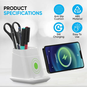 Wireless Charging Stand with Dual USB Charger & Desk Organizer