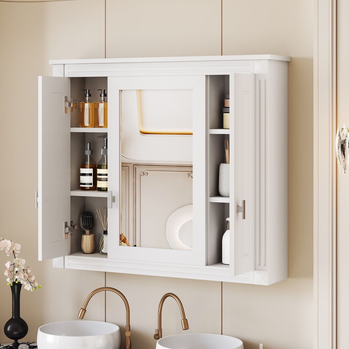 Wall Mounted Bathroom Cabinet With Mirror And 5 Shelves