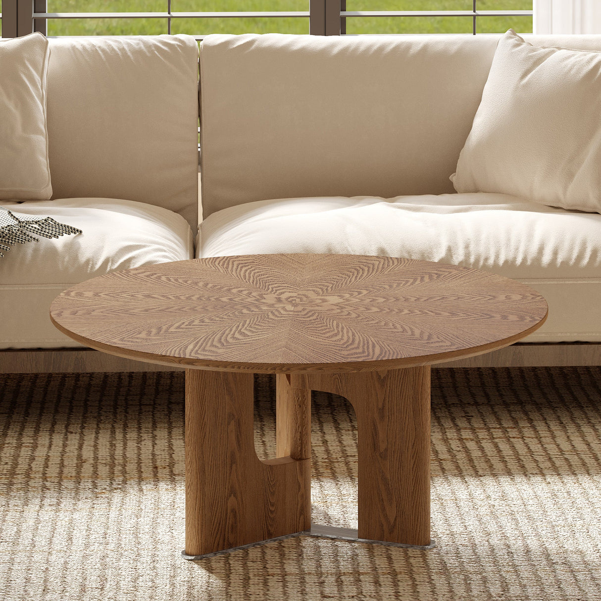 Rustic Ash Wood Veneer Coffee Table