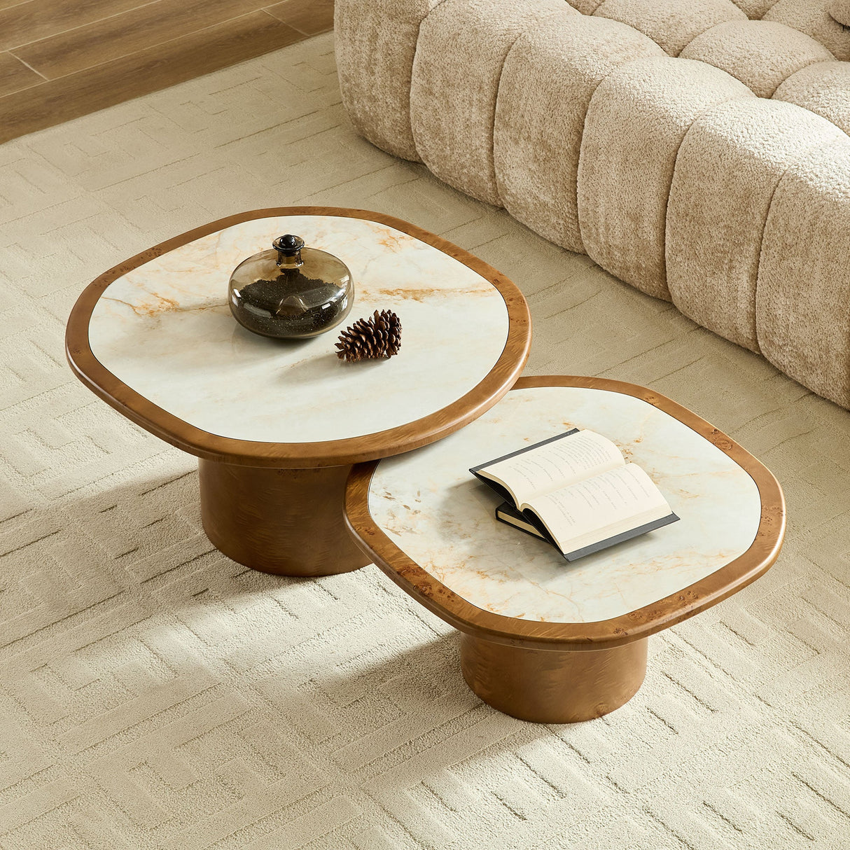 Irregular Coffee Table Set - 2pcs Burl Wood Veneer