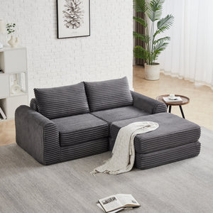 Minimalist Corduroy Sofa Bed with Two Throw Pillows