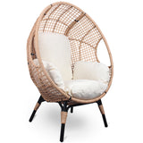 New Grid Style PE Wicker Weaving Patio Egg Chair with Natural Color Rattan Beige Cushion