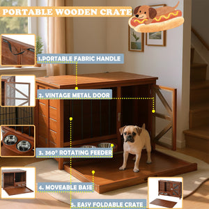 33" Solid Wood Dog Crate Furniture - Foldable Indoor Kennel