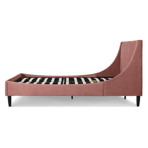 Aspen Vertical Tufted Headboard Platform Bed Set, Queen, Ash Rose Pink Velvet