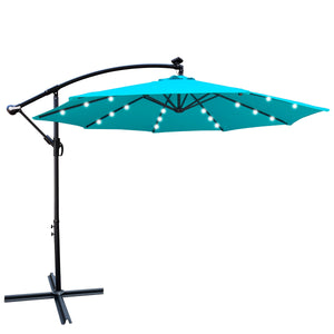 10 foot solar powered LED patio umbrella providing sun shade
