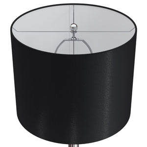 Lenuxe 24' Contemporary Metal Table Lamp Set in Polished Nickel with Black Silk-like Shade