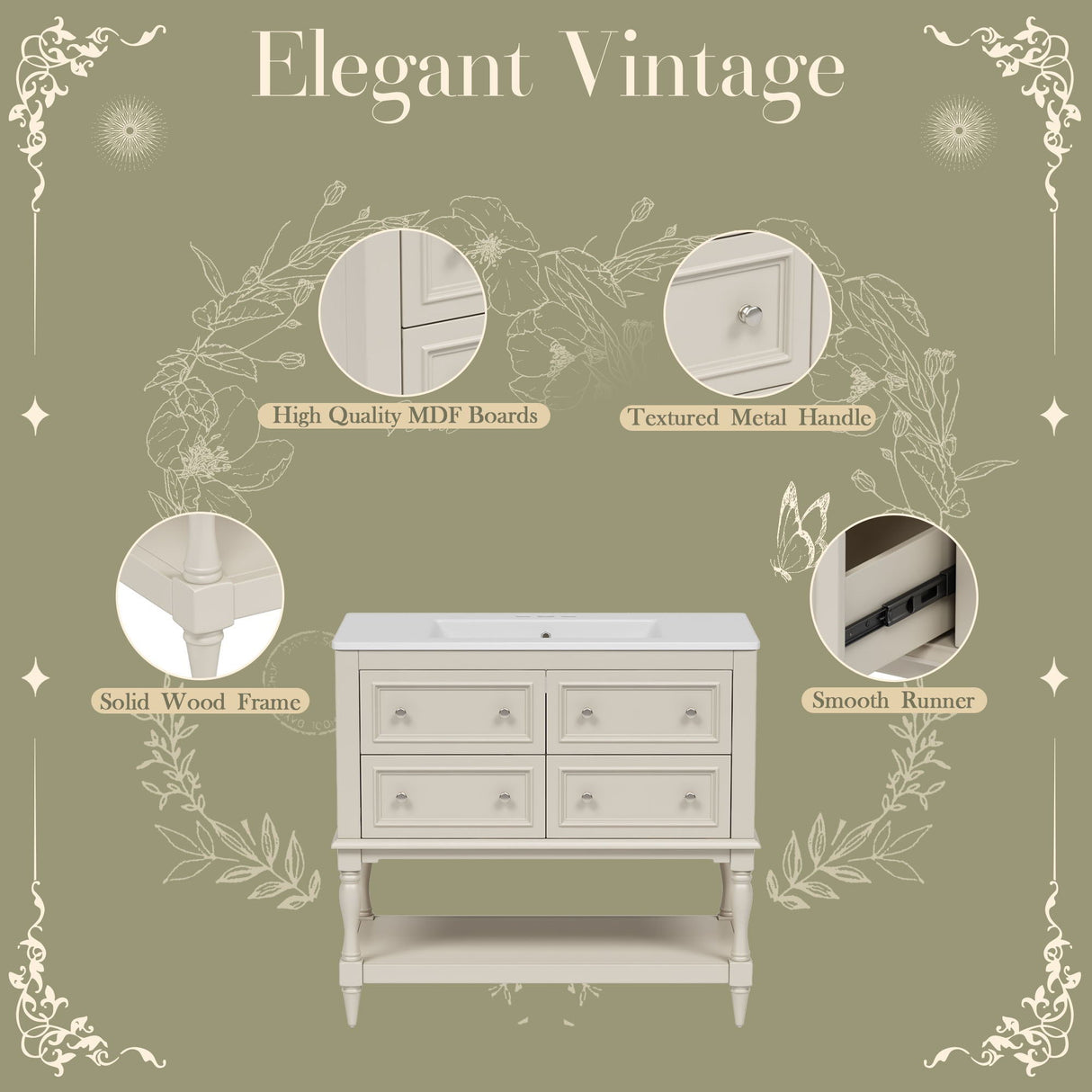 Bathroom Vanity Cabinet With Undermount Sink, 4 Drawer Set