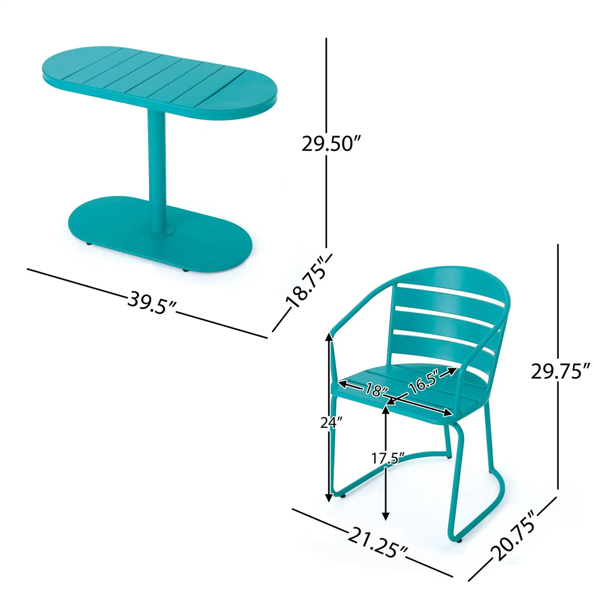 3 Piece Elegant Outdoor Bistro Set with 2 Chairs and Oval Table