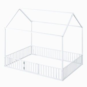 Metal House Bed With Fence And Door