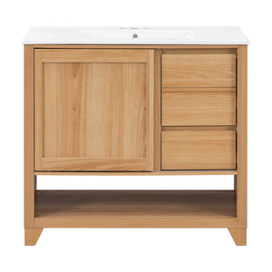 36" Bathroom Vanity with Ceramic Sink and Soft-Close Drawers - White