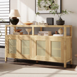 Bohemian Style Rattan Buffet Storage Cabinet with Solid Wood Frame (Natural)