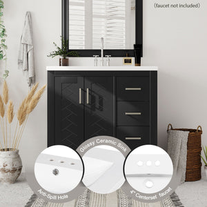 Bathroom Vanity With Sink, Storage Cabinet, Freestanding Set With 3 Drawers & Soft Closing Doors