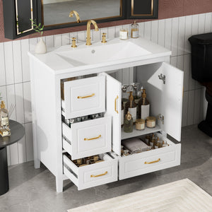 Bathroom Vanity With Sink, Soft Closing Doors & Drawers, Metal Handles