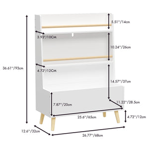 White Bookshelf Book Organizer with Toy Storage - White
