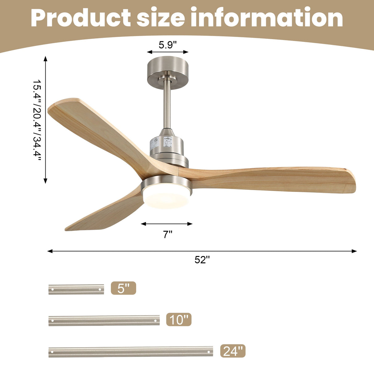 Indoor Ceiling Fan With Dimmable LED Light, 6-Speed Remote Control, LED DC Motor, Reversible Blades