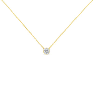 10K Yellow Gold 1/3 Carat Round Brilliant-Cut Diamond Modern Bezel-Set Solitaire 16"-18" Pendant Necklace (H-I Color, SI2-I1 Clarity)