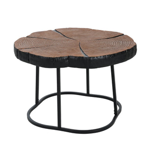 Irregular Coffee Table, 27" Modern MGO Top with Natural Wood & Black Metal Base