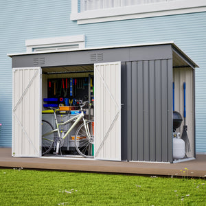 10'x4' Outdoor Metal Storage Shed for Garden Tools Lockable Door With Floor Frame