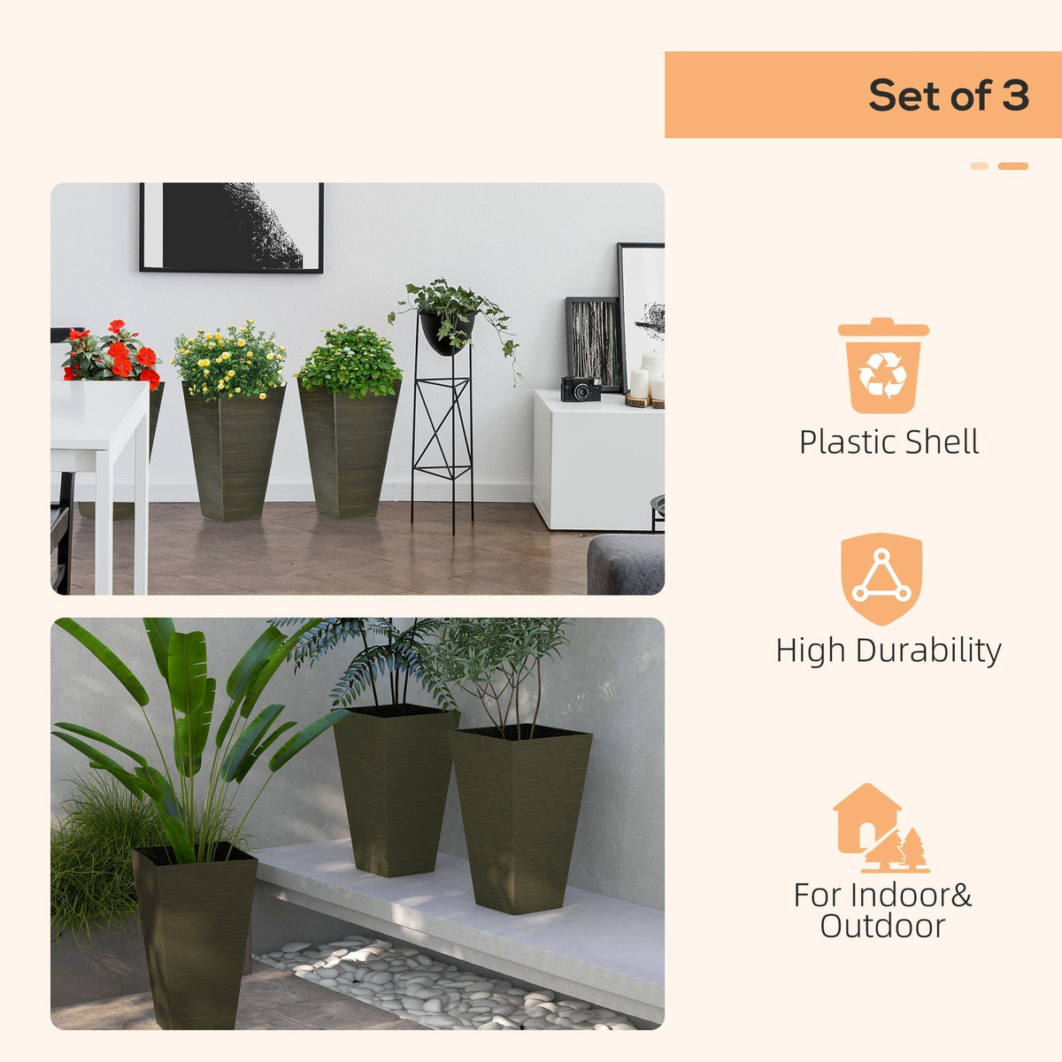 Outsunny 28" Tall Outdoor Planters, Set of 3