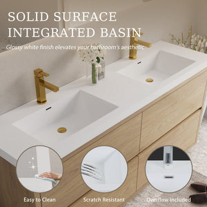 Bathin Freestanding Bathroom Vanity With Double Sinks, Bathroom Storage Vanity Cabinet With Stone Resin Countertop And Soft Close Drawers