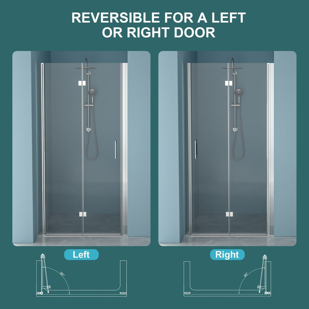 Fold Frameless Shower Door With Tempered Glass