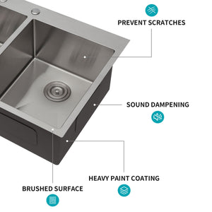 Modern Farmhouse Double Bowl Drop In Sink With 50 / 50 Split Design Stainless Steel - Brushed Nickel