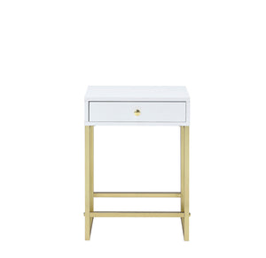 Coleen White & Brass Finish Accent Table with Drawer