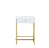 Coleen White & Brass Finish Accent Table with Drawer