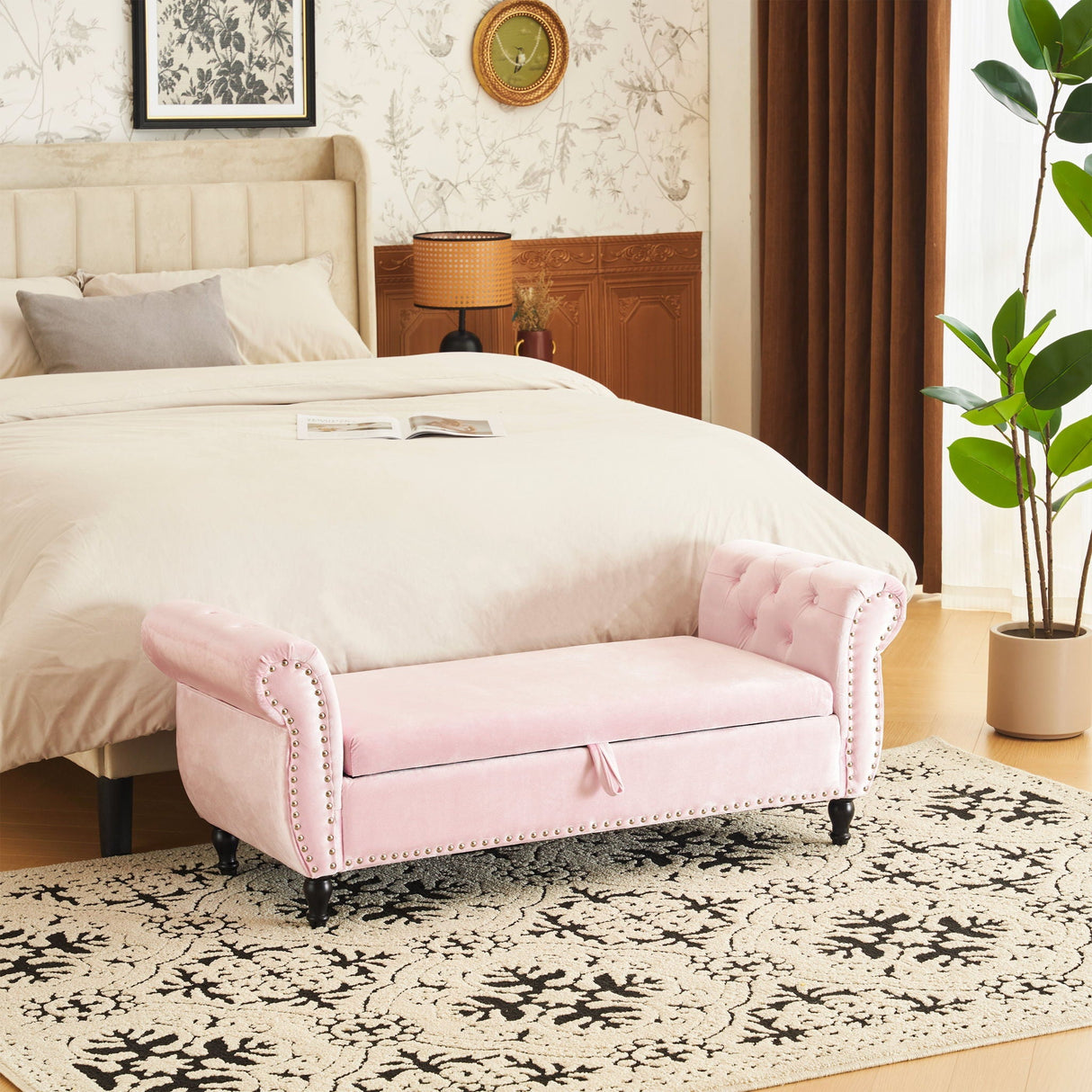 Luxurious Multifunctional Storage Ottoman Bench With Pillow