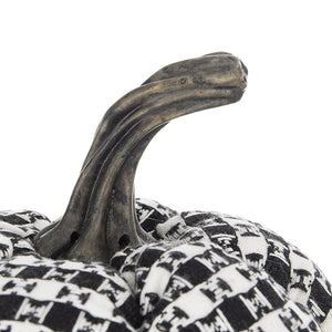 Plaid Fabric Pumpkin 7'' Black & White Halloween Decoration Accent