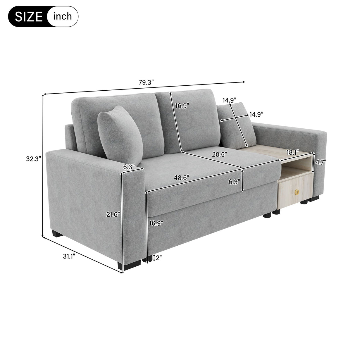 Modular Sofa Couch With Storage Armrest and Center Console