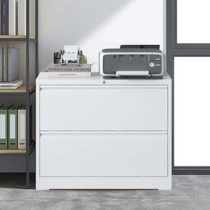 Lateral File Cabinet 2 Drawer, Locking File Cabinet With Anti Tip Interlock, Heavy Duty Storage For Letter / Legal / A4 Files - White
